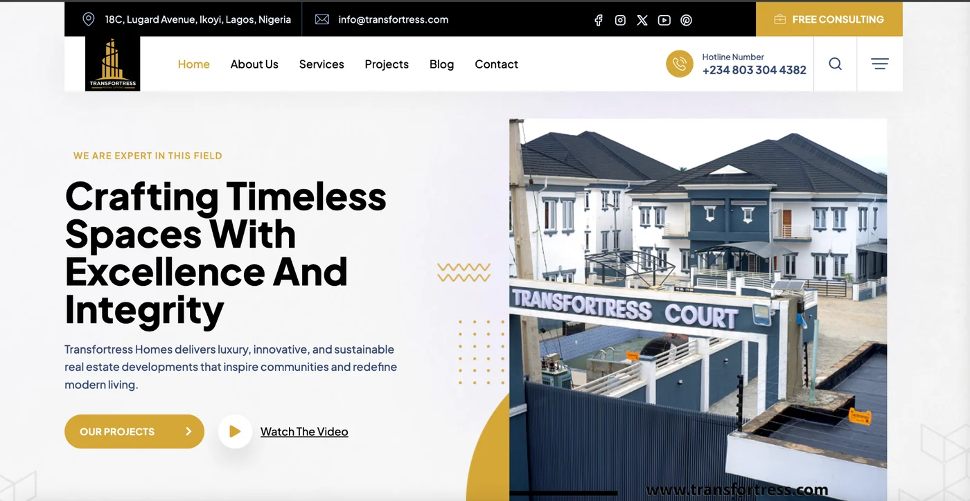 Transfortress Homes website screenshot